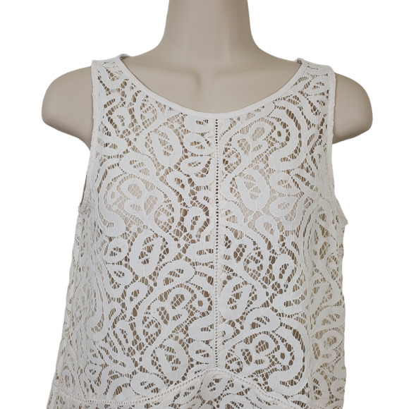 LOFT | PEPLUM CROCHET LACE SLEEVELESS WHITE SHEER BLOUSE TOP WOMEN'S SIZE XS - Picture 6 of 14